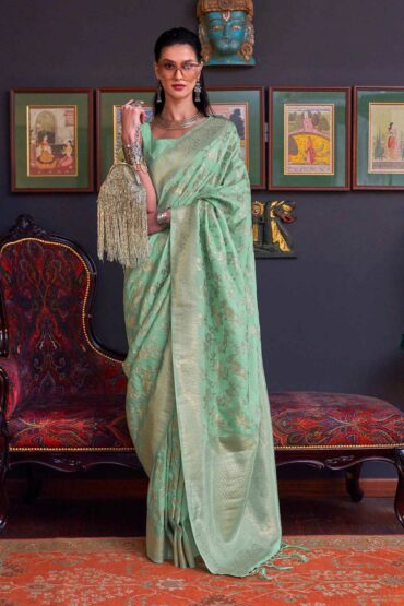 Basma Silk Sea-Green Floral Aentic Saree