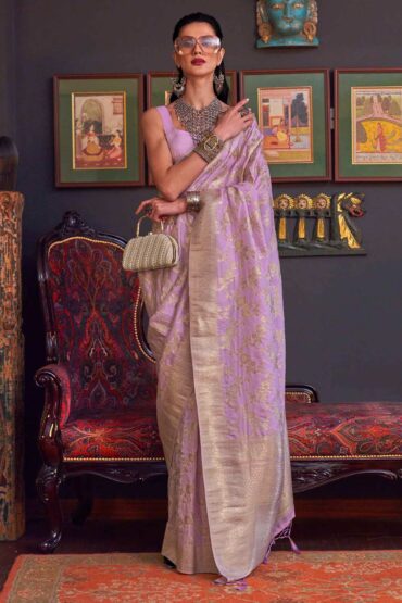 Basma Silk Lavender Floral Aentic Saree