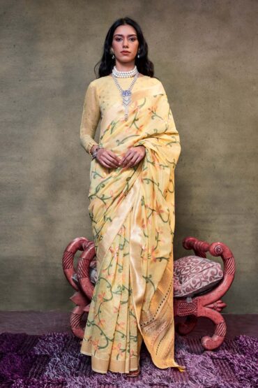 Kamiya Yellow Handwoven Jamdami Aentic Saree
