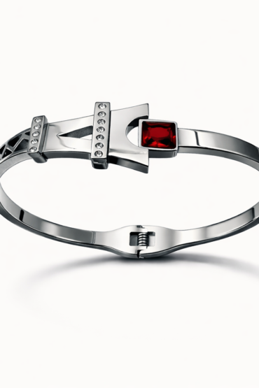 Eiffel Crest Silver Bracelet with Ruby-Red Stone