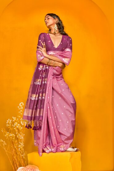 Kani Pink Tussar Printed Handloom Silk Aentic Saree