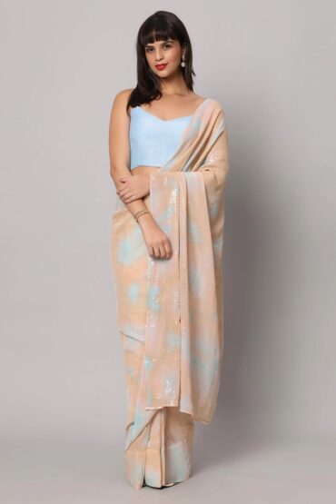 Taylor Pink & Blue Tie-Dye Georgette  with Sequins Aentic Saree