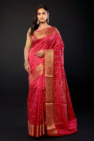 Pink and Gold Zari Woven Silk Saree