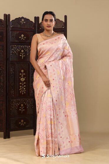 Soft Pink Banarasi Tissue Saree With Meenakari Design