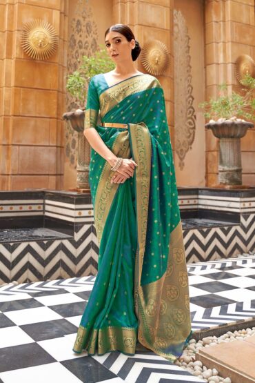 Adina Green Silk Embroidered Lace Aentic Saree