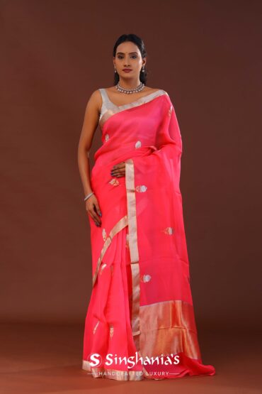 Vivid Raspberry Organza Banarasi Saree