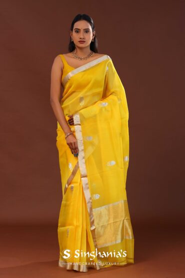 Bright Yellow Organza Banarasi Saree