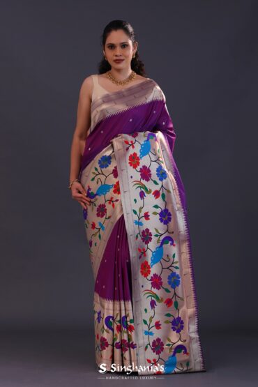 Deep Violet Paithani Saree With Triple Muniya Border