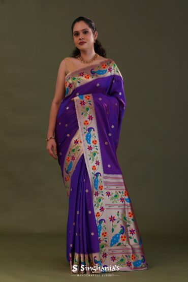 Violet Paithani Saree With Floral Butti'S