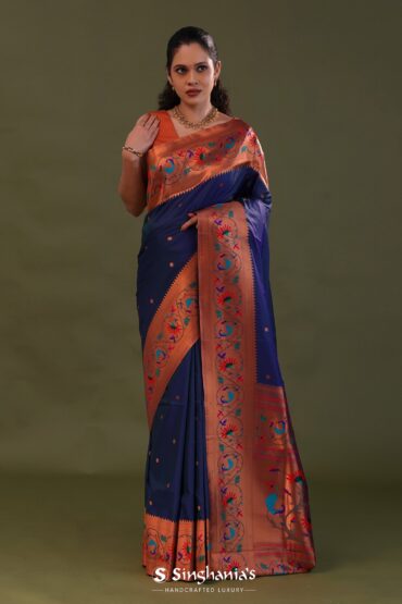 Deep Indigo Paithani Saree With Buttis