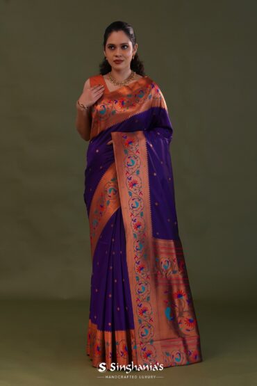 Egg plant purple Paithani Saree With Buttis