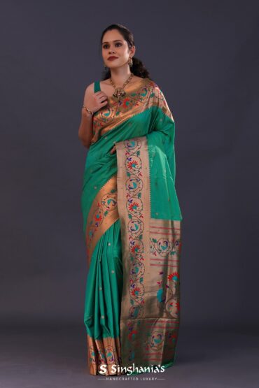 Teal Green Paithani Saree With Butti'S