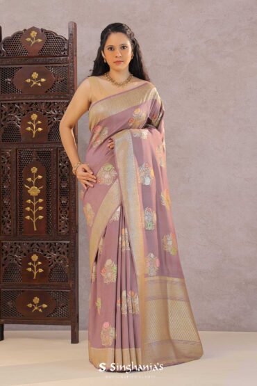 Dirty Purple Munga Tussar Saree With Meenakari Butta
