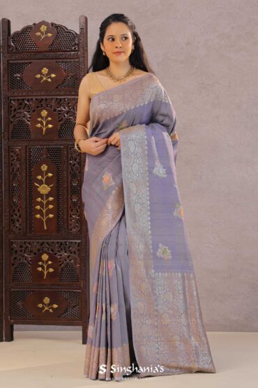 Lilac Blush Munga Tussar Saree With Butta Work