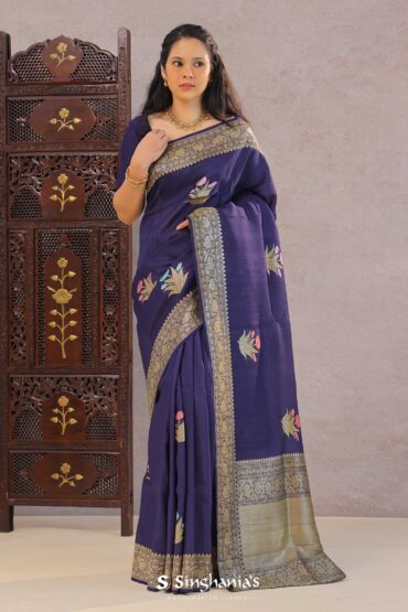 Deep Violet Khadi Tussar Saree With Meenakari Butta