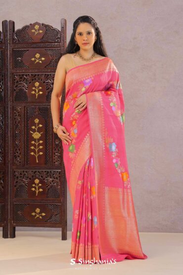 Pink Munga Tussar Saree With Meenakari Design