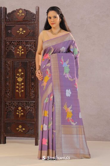 Lilac Purple Khadi Tussar Saree With Floral Design