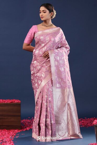 Light Plum Purple Banarasi Saree With Floral Weaving