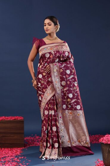 Brownish Purple Banarasi Saree With Meenakari Saree