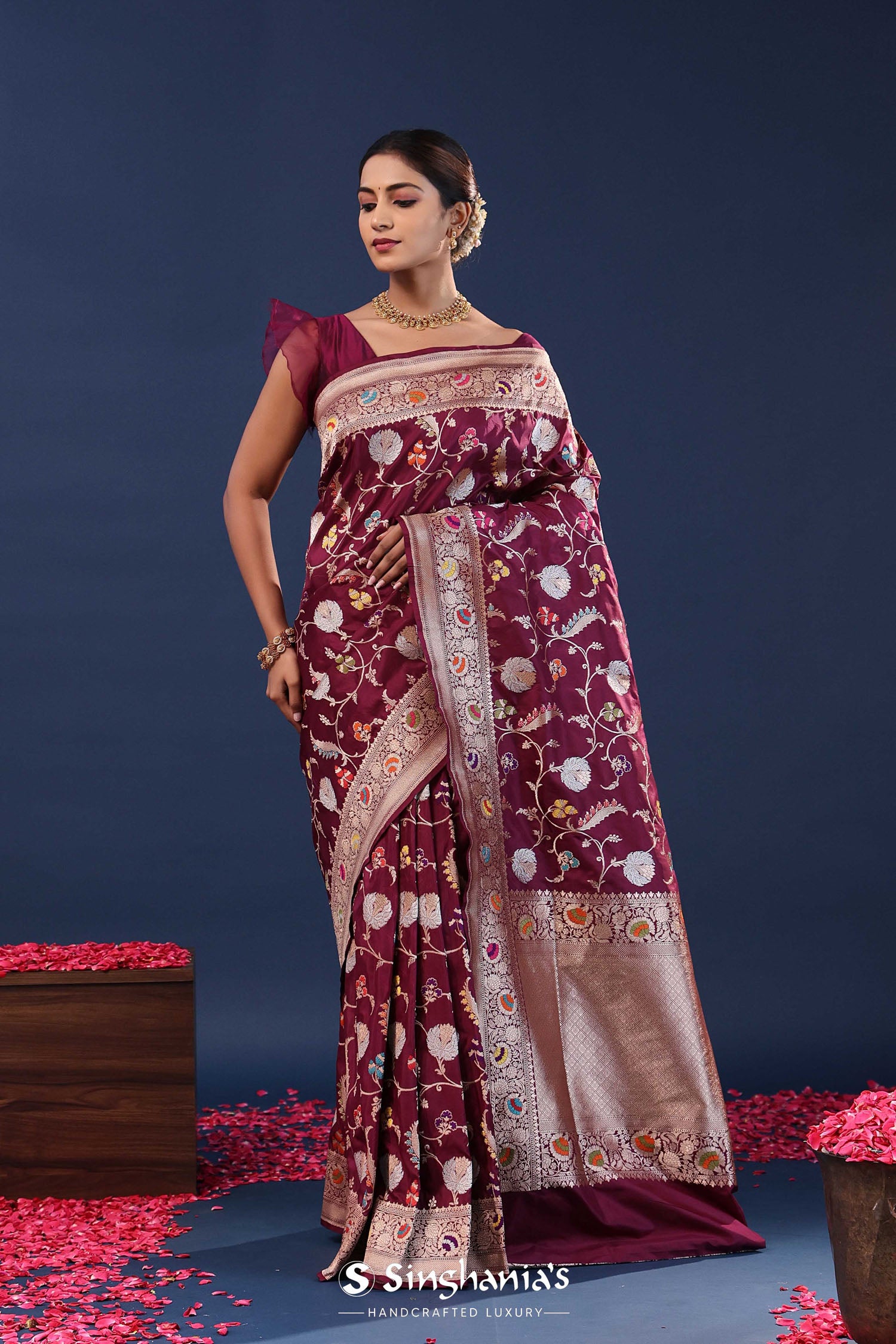 Brownish Purple Banarasi Saree With Meenakari Saree