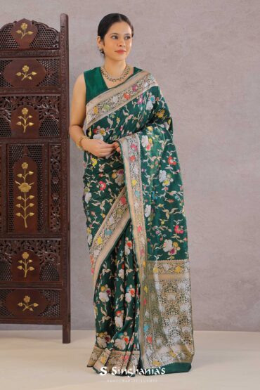 Bottle Banarasi Silk Saree With Meenakari Jaal