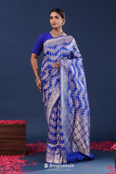 Trypan Blue Banarasi Saree With Meenakari Design
