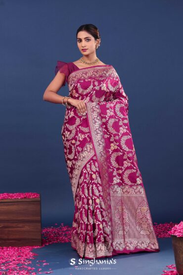 Dark Fuchsia Banarasi Saree With Designer Border
