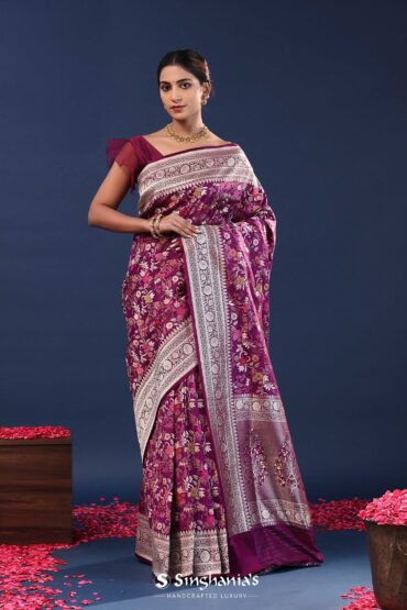 Purple Banarasi Saree With floral Meenakari Design