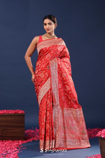 Red Banarasi Saree With Meenakari Design