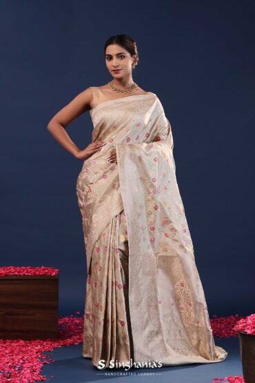 Dusty Grey Banarasi Saree With Meenakari Design
