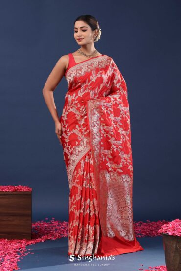 Red Banarasi Saree With Designer Border