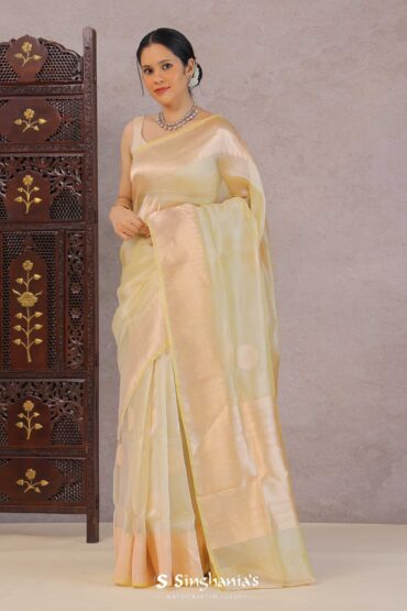 Dark Cream Tissue Banarasi Saree With Gold Zari