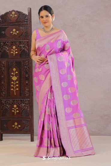 Orchid Purple Banarasi Silk Saree With Meenakari Butti'S