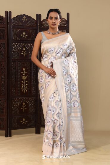 Santa Gray Banarasi Tissue Saree With Brocade Design
