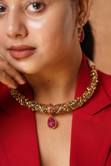 Saira Ruby  Statement Hasli - Micron Gold Plated Necklace Set