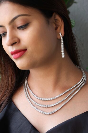 Dazzling Triple Layer Solitaire Tennis Necklace Set