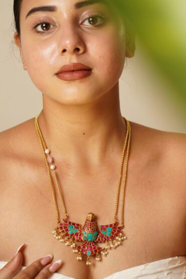 Garuda Eagle Pendant Necklace ? Gold Finish with Pearls