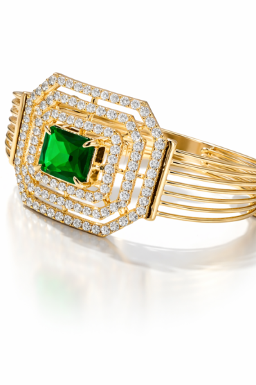 Gold-Plated Emerald Octagon Bracelet