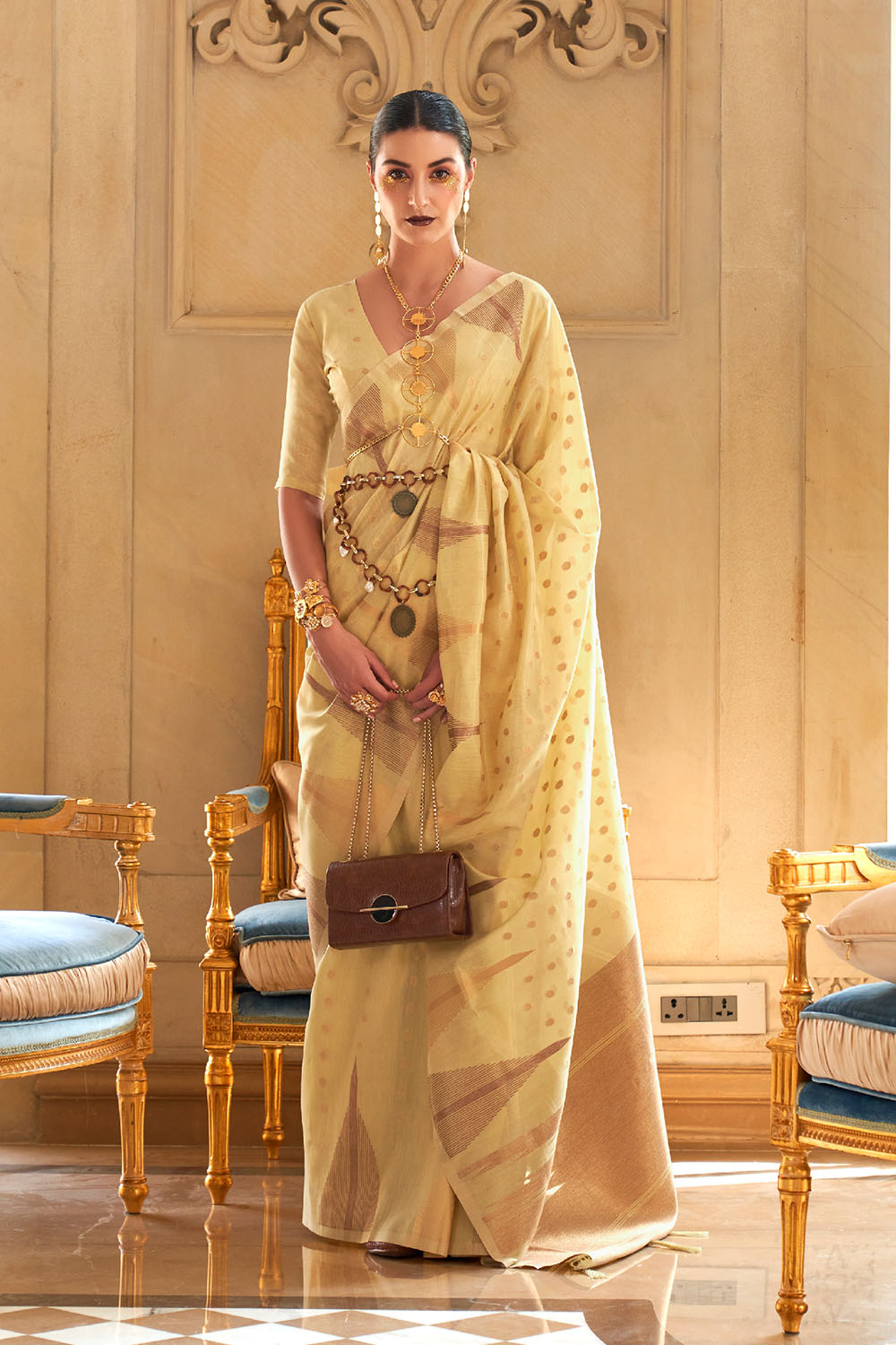 Lena Yellow Tissue Woven Ready to Wear Aentic Saree