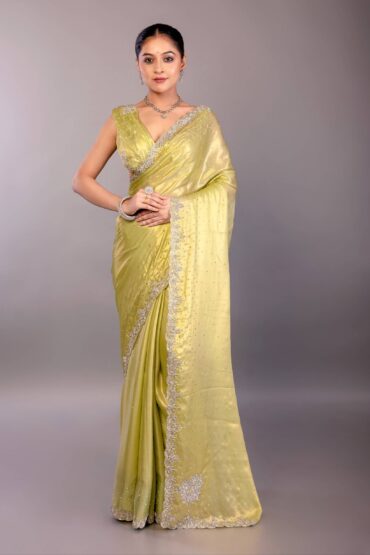 Lemon Yellow Jimmy Choo Saree with Stone Embellishment