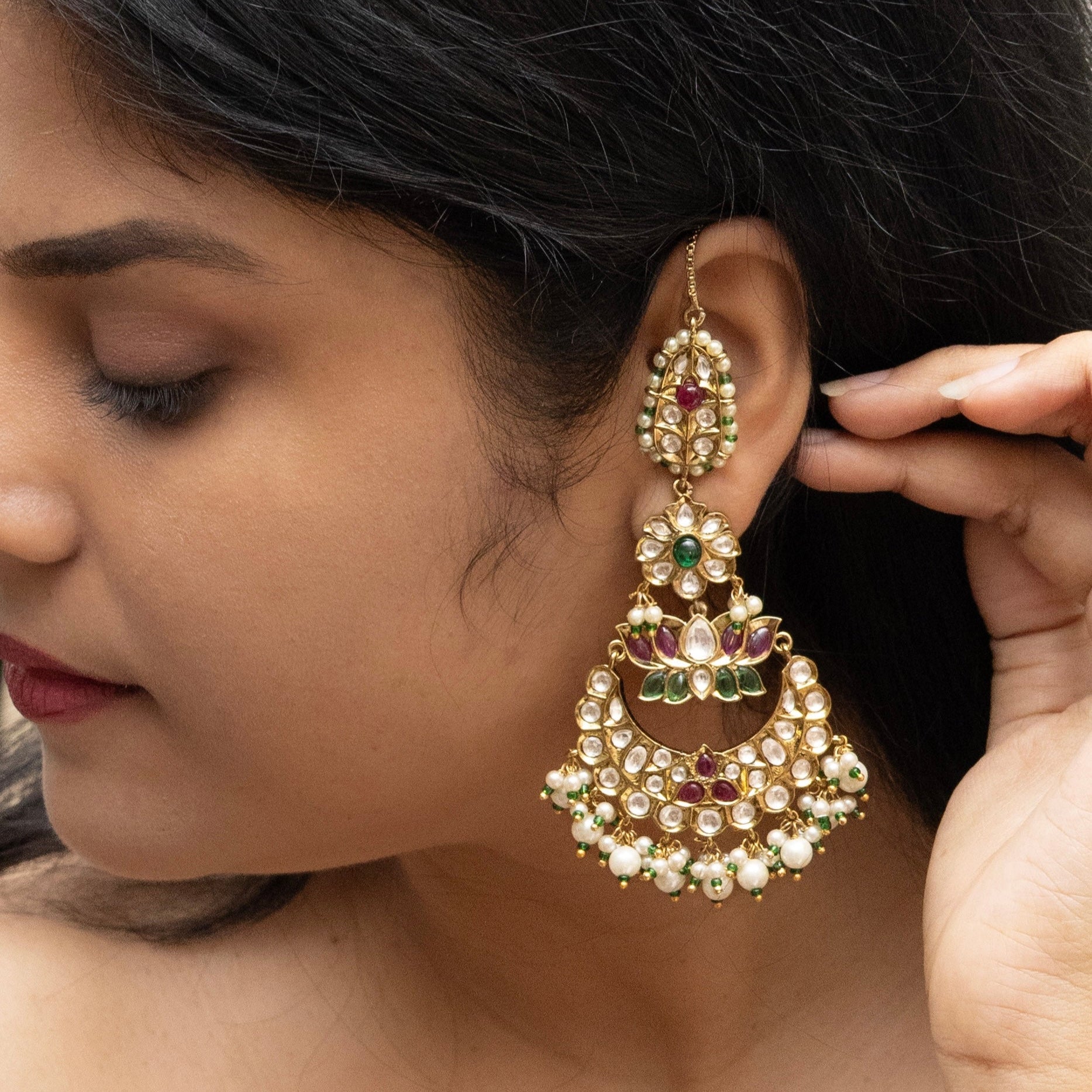 Noor Leela ? Elegant Polki Pearl Chandbalis