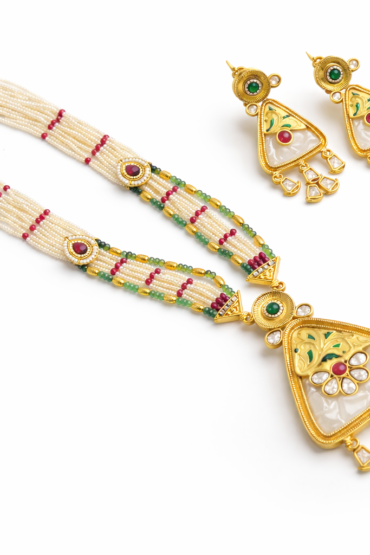 Golden Triad Pearl Kundan Necklace Set