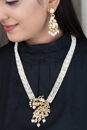 Lavanaya Peacock Pearl Statement Necklace Set
