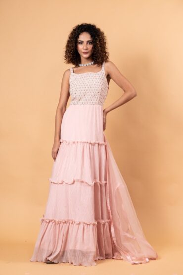 Elegant Pastel Pink Embroidered Gown