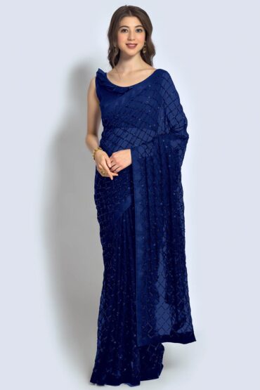 Huda Blue Georgette Sequin Aentic Saree