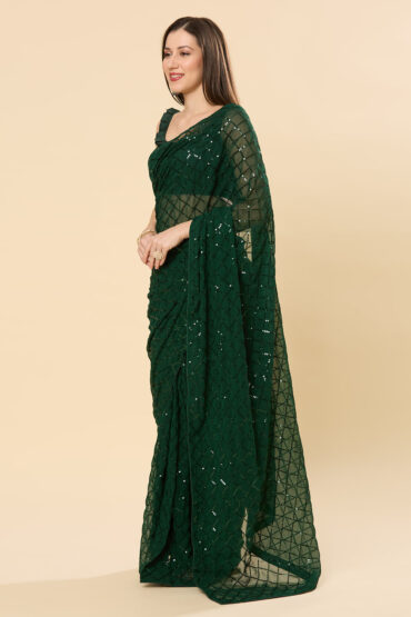Huda Green Georgette Sequin Aentic Saree