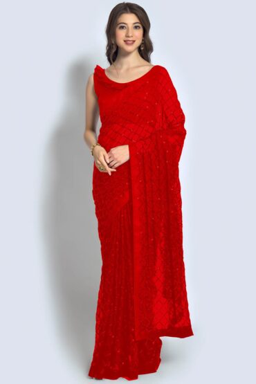 Huda Red Georgette Sequin Aentic Saree