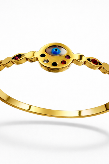Gold Evil Eye Bracelet with Multicolor Stones