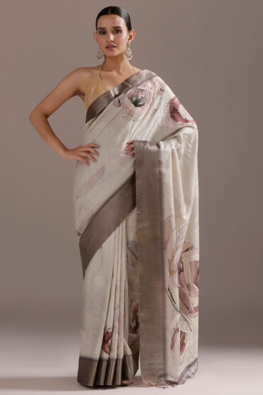 Printed Silk Saree with Lustrous Zari Border