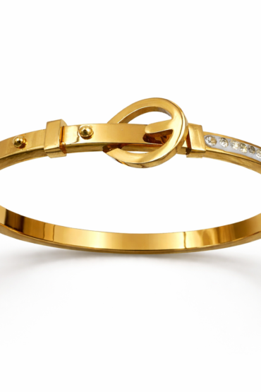 Elegant Gold-Tone Anti-Tarnish Bracelet with Crystal Accents & Modern Lock Design
